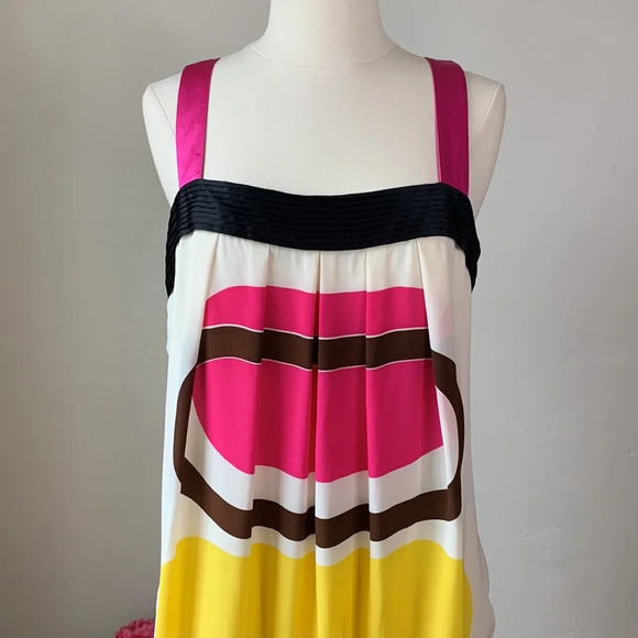 SUE WONG Retro 60s 70s Silk Dress Mod Hippie Cocktail Party, Size 12 - Picture 4 of 13